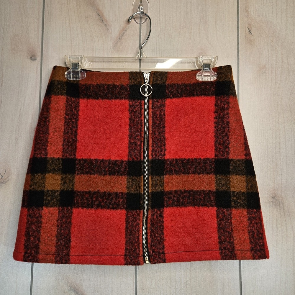 Forever 21 Red‎ Plaid Fleece Zip Mini Skirt SMALL Academia Retro Preppy Clueless